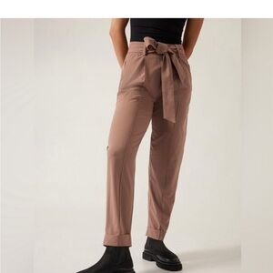 Athleta High-Waist Paperbag Trousers in Mauve Brown